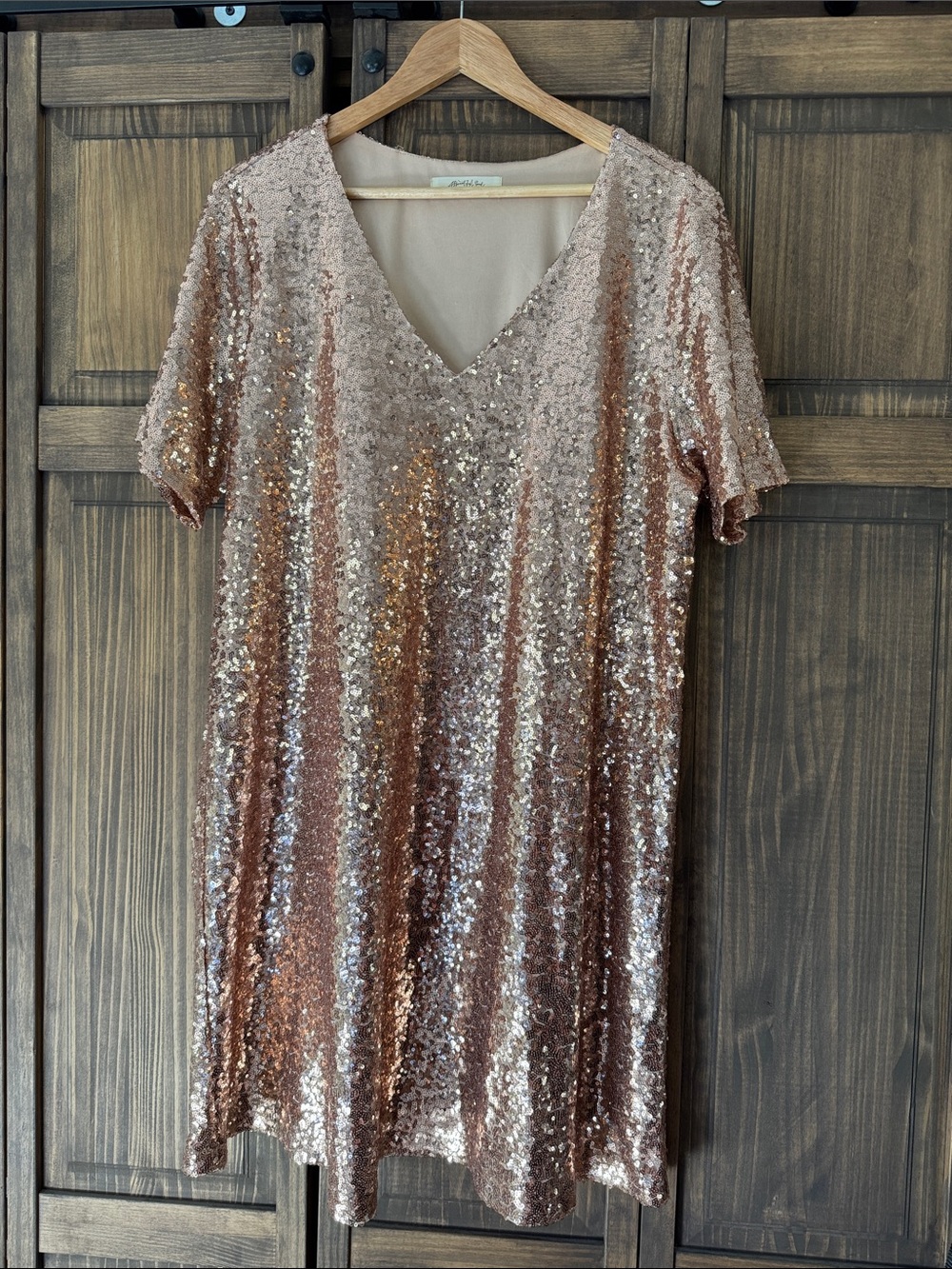 A Beautiful Soul -Sequin V‑Neck Shift Dress in Rose Gold